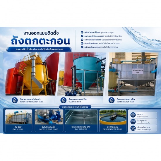 งานออกแบบติดตั้งถังตกตะกอนน้ำประปา และถังตกตะกอนน้ำเสีย